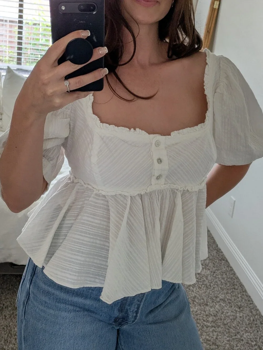 Free People Baby Doll Puff Sleeve Top